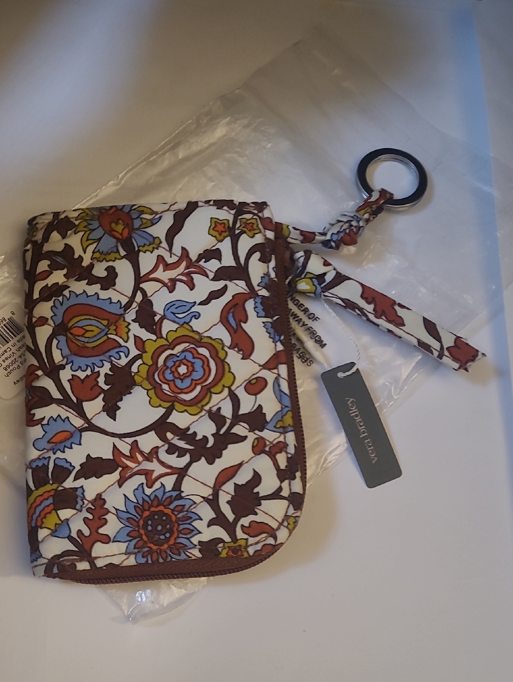 Vera Bradley Brown-Trim Floral Wallet with Multicolor Flowers And Keyring
